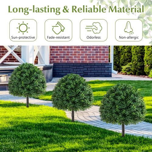 Gymax 2PCS 28'' Artificial Boxwood Topiary Ball Tree Set w/Ground Spike Sun-Protective