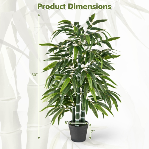 Gymax 50'' Tall Artificial Potted Tree w/3 PE Bamboo Trunk Flush Leaves Realistic Soil