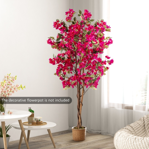 Gymax 6 FT Artificial Bougainvillea Tree Tall Faux Pre-potted Tree w/ 910 Flowers
