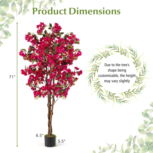 Gymax 6 FT Artificial Bougainvillea Tree Tall Faux Pre-potted Tree w/ 910 Flowers