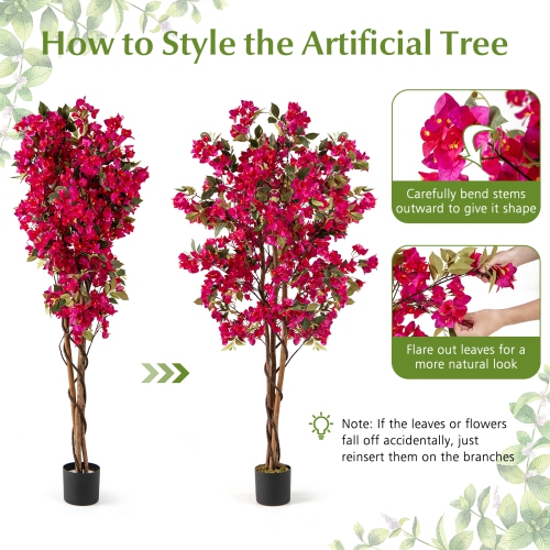 Gymax 6 FT Artificial Bougainvillea Tree Tall Faux Pre-potted Tree w/ 910 Flowers