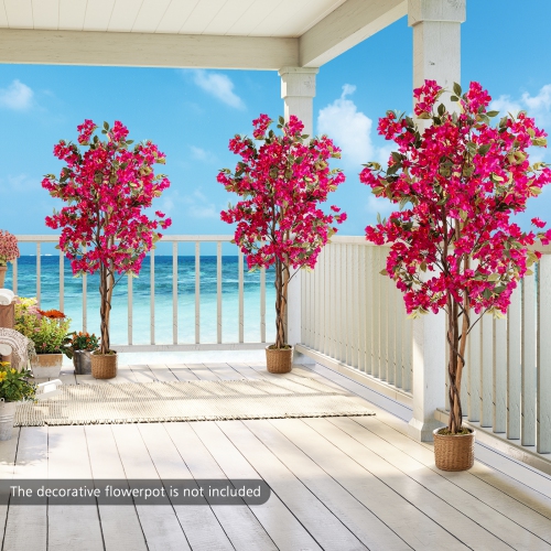 Gymax 6 FT Artificial Bougainvillea Tree Tall Faux Pre-potted Tree w/ 910 Flowers