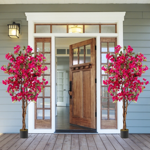 Gymax 6 FT Artificial Bougainvillea Tree Tall Faux Pre-potted Tree w/ 910 Flowers