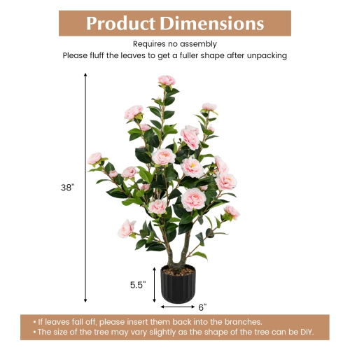 Gymax 2PCS 38'' Artificial Camellia Tree Faux Floral Plant Fake Tree for Decoration