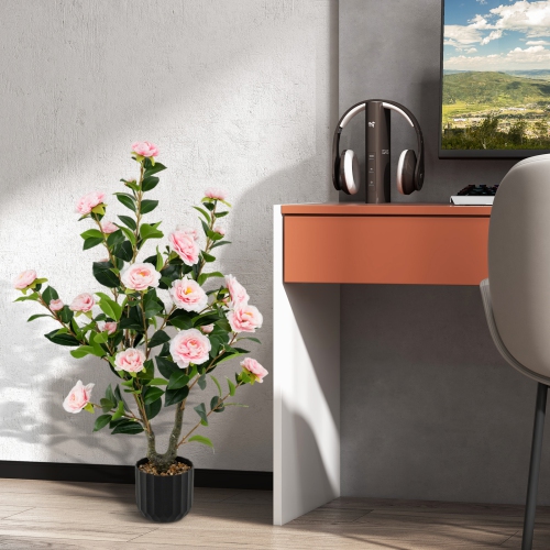 Gymax 2PCS 38'' Artificial Camellia Tree Faux Floral Plant Fake Tree for Decoration