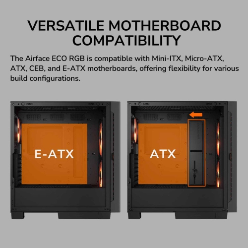 Cougar Airface ECO RGB Mid Tower ATX Computer Case, Tempered Glass Side Panel, 2 x 180mm 1 x 120mm ARGB Fan Pre-Installed, Black
