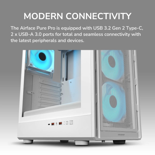Cougar Airface Pure Pro Mid Tower ATX Computer Case, Tempered Glass Side Panel, 4 x 120mm RGB Fan Pre-Installed, White