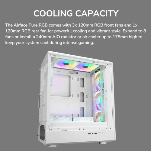 Cougar Airface Pure RGB Mid Tower ATX Computer Case, Tempered Glass Side Panel, 4 x 120mm RGB Fan Pre-Installed, White