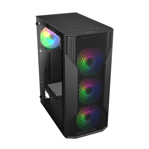 Cougar MX110 RGB Mid Tower ATX Computer Case, Tempered Glass Side Panel, 4 x 120mm ARGB Fans Pre-Installed, Black