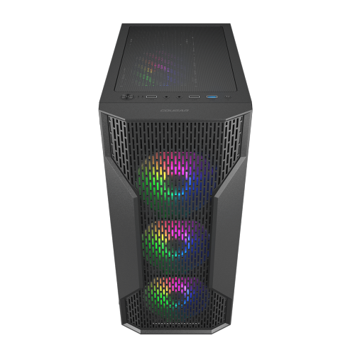 Cougar MX110 RGB Mid Tower ATX Computer Case, Tempered Glass Side Panel, 4 x 120mm ARGB Fans Pre-Installed, Black