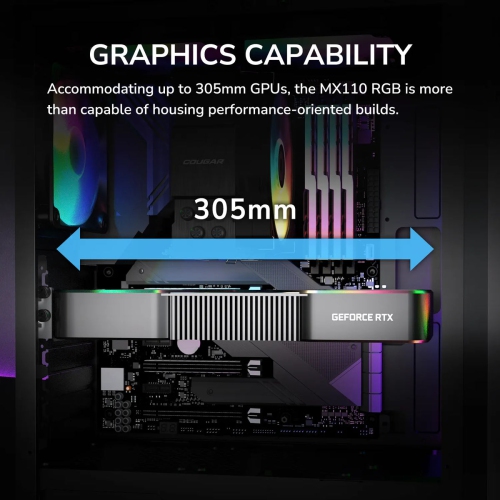 Cougar MX110 RGB Mid Tower ATX Computer Case, Tempered Glass Side Panel, 4 x 120mm ARGB Fans Pre-Installed, Black