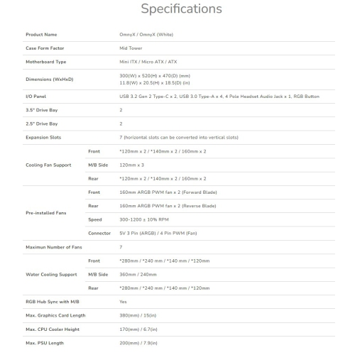 Cougar OmnyX RGB Mid Tower ATX Computer Case, Tempered Glass Side Panel, 4 x 160mm ARGB Fans Pre-Installed, Black