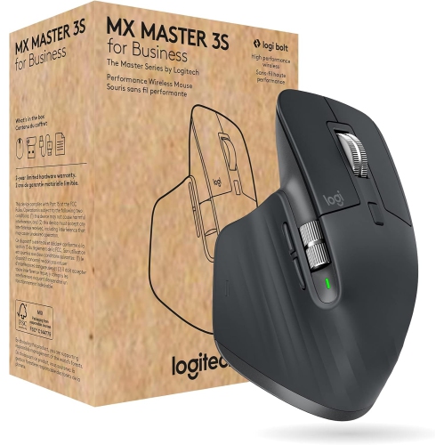 Logitech MX Master 3S for Business, Wireless Mouse with Quiet Clicks, 8K DPI, Secured Logi Bolt USB Receiver, Bluetooth, USB-C Charging, MagSpeed