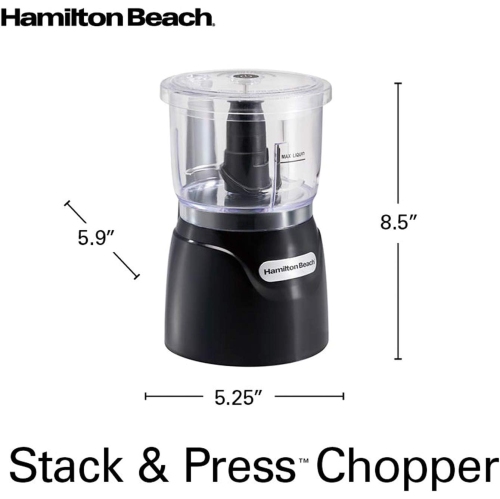 Hachoir à légumes électrique de 72850&nbsp;g et mini robot culinaire de Hamilton Beach – 3&nbsp;tasses, 350&nbsp;W, noir