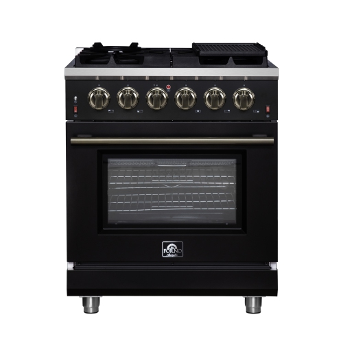 Forno Massimo – Cuisinière à gaz autonome de 30&nbsp;po, 4 brûleurs, four à convection véritable, noir
