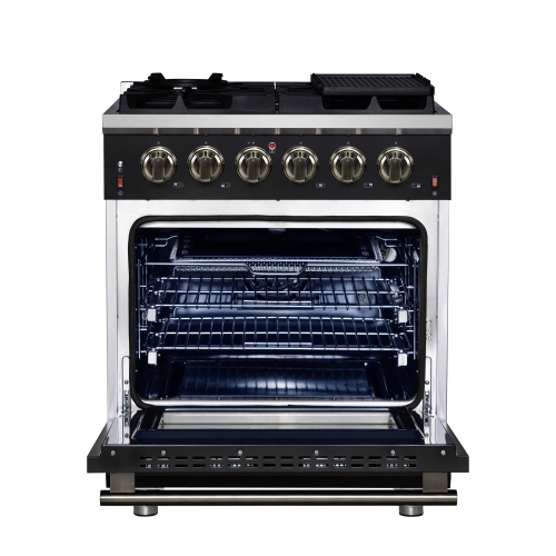 Forno Massimo – Cuisinière à gaz autonome de 30 po, 4 brûleurs, four à convection véritable, noir