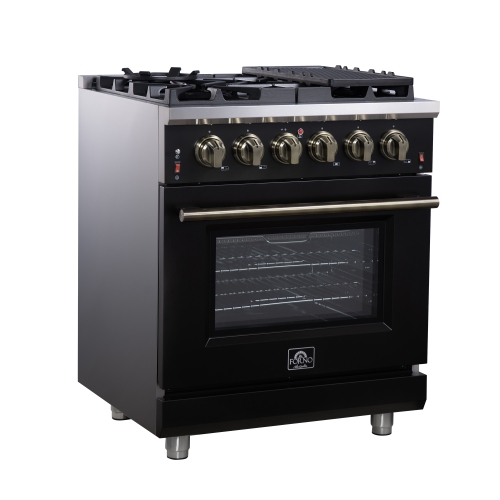 Forno Massimo – Cuisinière à gaz autonome de 30 po, 4 brûleurs, four à convection véritable, noir