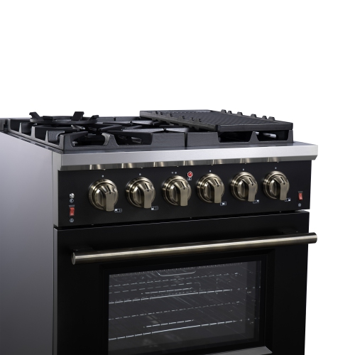 Forno Massimo – Cuisinière à gaz autonome de 30 po, 4 brûleurs, four à convection véritable, noir