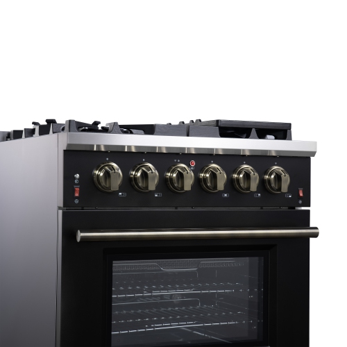 Forno Massimo – Cuisinière à gaz autonome de 30 po, 4 brûleurs, four à convection véritable, noir
