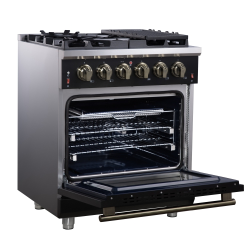 Forno Massimo – Cuisinière à gaz autonome de 30 po, 4 brûleurs, four à convection véritable, noir