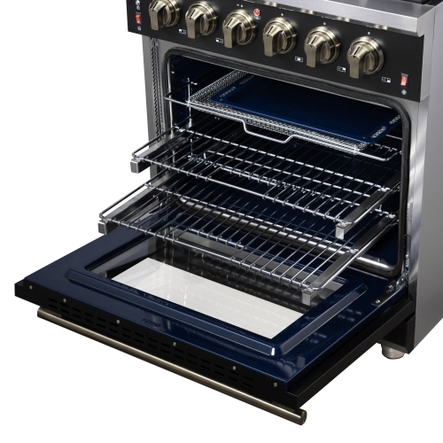Forno Massimo – Cuisinière à gaz autonome de 30 po, 4 brûleurs, four à convection véritable, noir