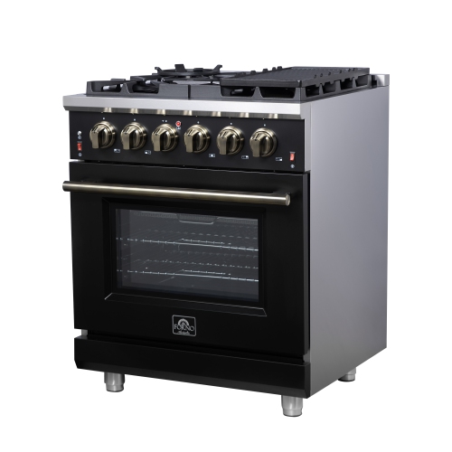 Forno Massimo – Cuisinière à gaz autonome de 30 po, 4 brûleurs, four à convection véritable, noir