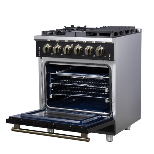 Forno Massimo – Cuisinière à gaz autonome de 30 po, 4 brûleurs, four à convection véritable, noir