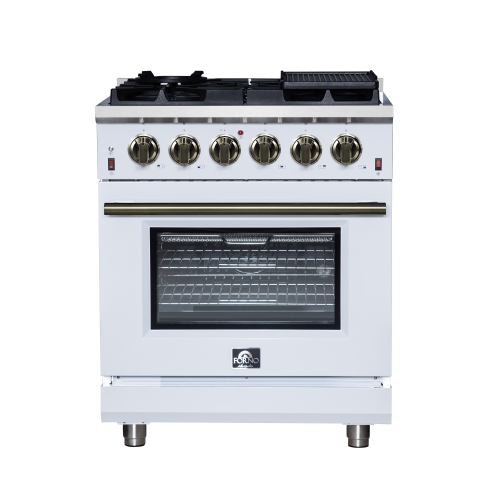 Forno Massimo 30-Inch White Freestanding Gas Range, 4 Burners, True Convection Oven