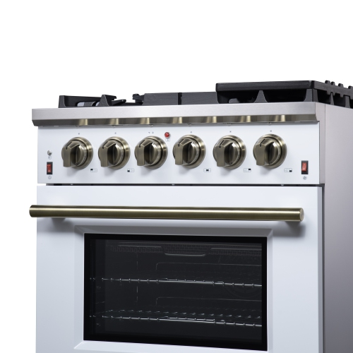 Forno Massimo 30-Inch White Freestanding Gas Range, 4 Burners, True Convection Oven