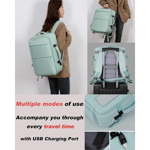 40L Travel Backpack, Expandable Waterproof Bag with 17.3 inch Laptop Compartment, USB Charging Port for School, Office, Travel