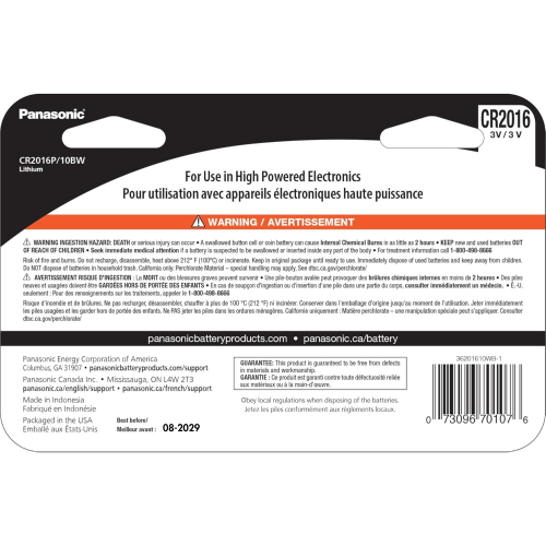 Panasonic Lithium CR2016-10 Battery