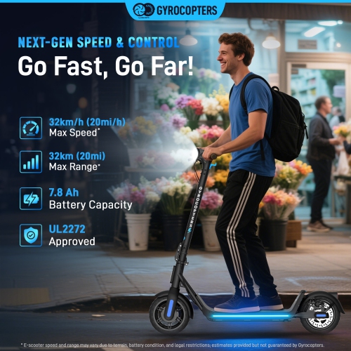 Gyrocopters FlashX 2026 Electric Scooter Adult & Teens with Bright LED Lights, Upgraded Design, Puncture-Proof Tires | Speed 32km/h, Upto 32km, 350W