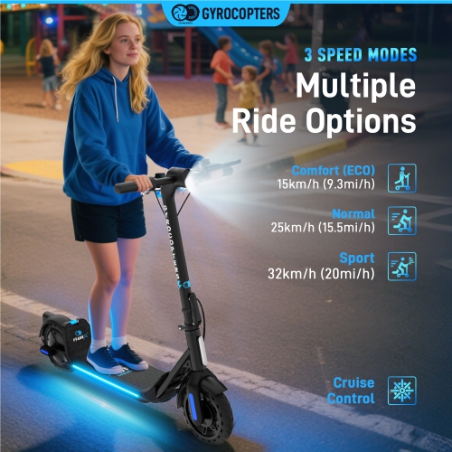 Gyrocopters FlashX 2026 Electric Scooter Adult & Teens with Bright LED Lights, Upgraded Design, Puncture-Proof Tires | Speed 32km/h, Upto 32km, 350W