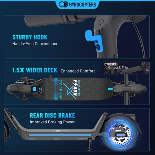 Gyrocopters FlashX 2026 Electric Scooter Adult & Teens with Bright LED Lights, Upgraded Design, Puncture-Proof Tires | Speed 32km/h, Upto 32km, 350W