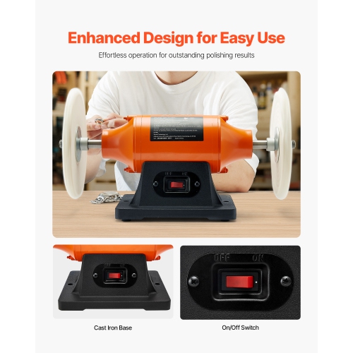 VEVOR 3/4HP Bench Buffer Polisher, 8-inch Bench Polishing Buffing Machine, 3450RPM Single Speed Benchtop Polisher with 2PCS Cloth Wheels & Cast Iron