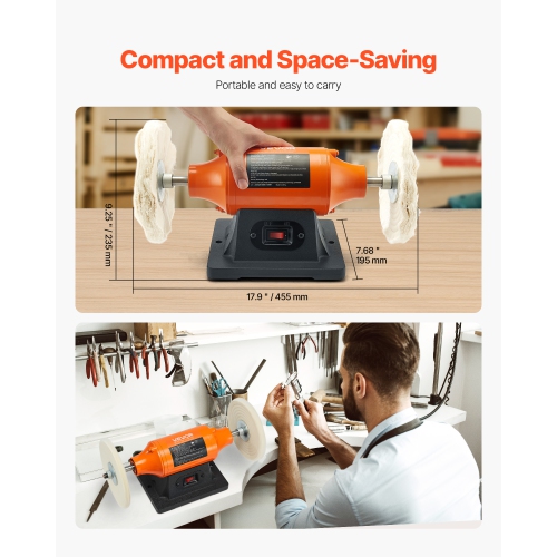 VEVOR 3/4HP Bench Buffer Polisher, 8-inch Bench Polishing Buffing Machine, 3450RPM Single Speed Benchtop Polisher with 2PCS Cloth Wheels & Cast Iron