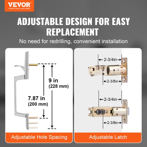 VEVOR Front Door Handle and Deadbolt Set, Square Entry Handle Set with Lever, Single Cylinder, Adjustable Hole Space, Reversible for Right and Left