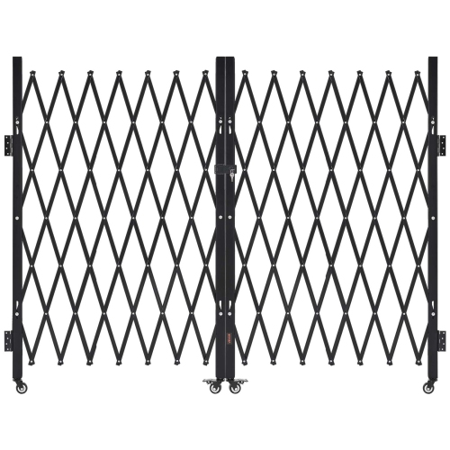 VEVOR  129.92 X 63.19 In Double Folding Security Gate, Lockable Scissor Gate w 360° Swivel Casters, Outdoor Barricade Steel Retractable Gates, For