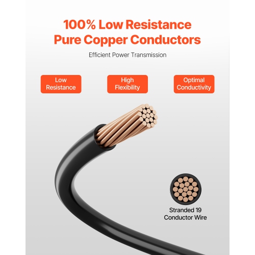 VEVOR 6 AWG THHN Wire, 19-Stranded, 100% OFC Copper Electrical Building Wire with Nylon Jacket, Rated for Up to 600 Volts, for Indoor & Outdoor Use,