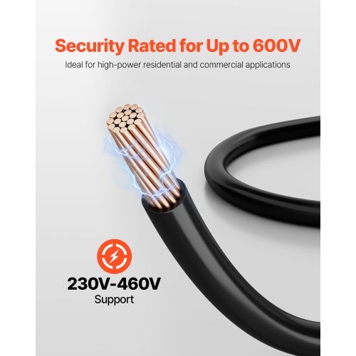 VEVOR 6 AWG THHN Wire, 19-Stranded, 100% OFC Copper Electrical Building Wire with Nylon Jacket, Rated for Up to 600 Volts, for Indoor & Outdoor Use,