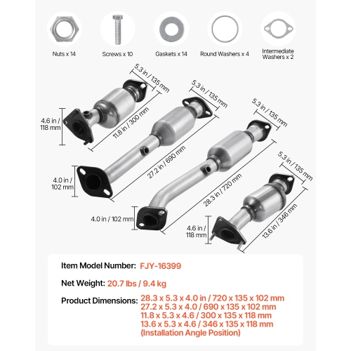 VEVOR 4.0L V6Catalytic Converter, Compatible with Nissan Frontier NV1500 NV2500 NV3500 Pathfinder Xterra/Suzuki Equator, Front, Left, Rear, Right,
