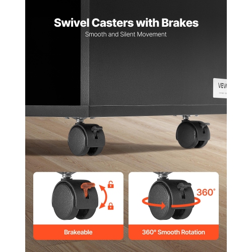 VEVOR 2 Drawer Wooden File Cabinet, Mobile Filing Cabinet with Open Shelves, Lateral Rolling File Storage with Lockable Wheels, Modern Free Standing