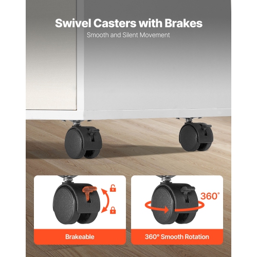 VEVOR 2 Drawer Wooden File Cabinet, Mobile Filing Cabinet with Open Shelves, Lockable Lateral Rolling File Storage with Adjustable Shelves, Free