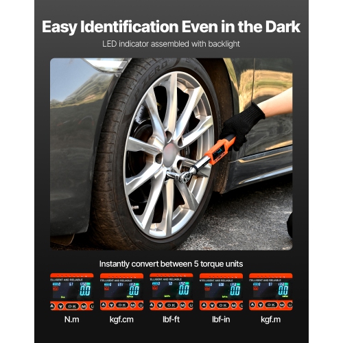 VEVOR 72-Tooth Digital Torque Wrench, 3/8 Inch Drive, 0-99.57 lbf-ft / 0-135 N.m, ±2% High Accuracy Electronic Torque Wrench with Preset Value,