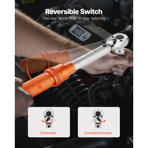 VEVOR 72-Tooth Click Torque Wrench Set, 1/4Inch Drive, 20-240 lbf-in / 2.3-27.1N.m, Dual-direction and Dual Range Scales, ±3% High Precision, with