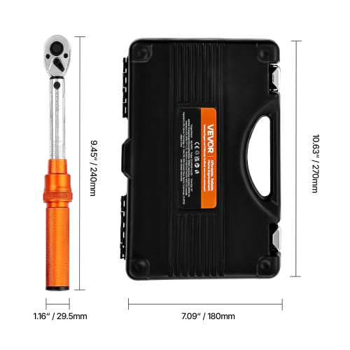VEVOR 72-Tooth Click Torque Wrench Set, 1/4Inch Drive, 20-240 lbf-in / 2.3-27.1N.m, Dual-direction and Dual Range Scales, ±3% High Precision, with