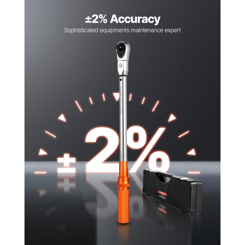 VEVOR 72-Tooth Adjustable Click Torque Wrench, 1/2 Inch Drive, 20-160 lbf-ft/27.1-216.8 N.m, Dual-direction and Dual Range Scales, ±2% Precision,