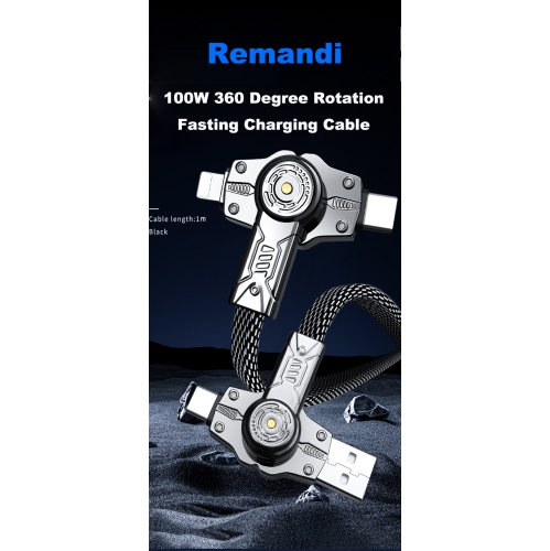 360 degree rotating 4 in 1 fast charging 240w data cable suitable for Huawei, Android, Apple USB charging cable double C-2M