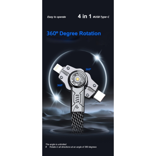 360 degree rotating 4 in 1 fast charging 240w data cable suitable for Huawei, Android, Apple USB charging cable double C-2M