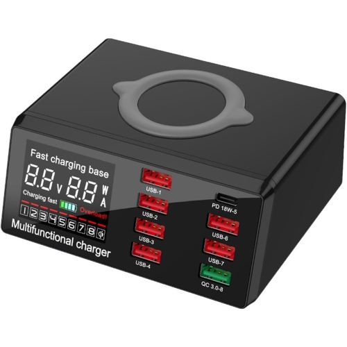 USB C Charger, W 8-Port Wireless Charging Station PD Fast Charger USB Fast 3.0 Adapter Hub, Fast, Efficient, Versatile
